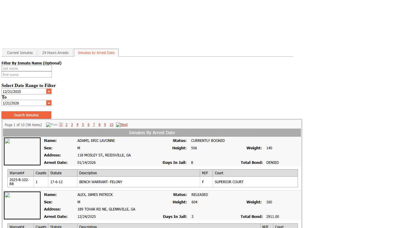Inmates by Arrest Date